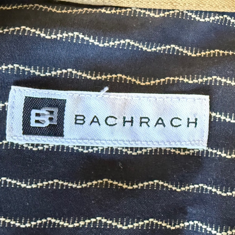 Bachrach Mens Cyrus Black Gold Wavy Pinstripe Long Sleeve Button Down Shirt M - Picture 6 of 7